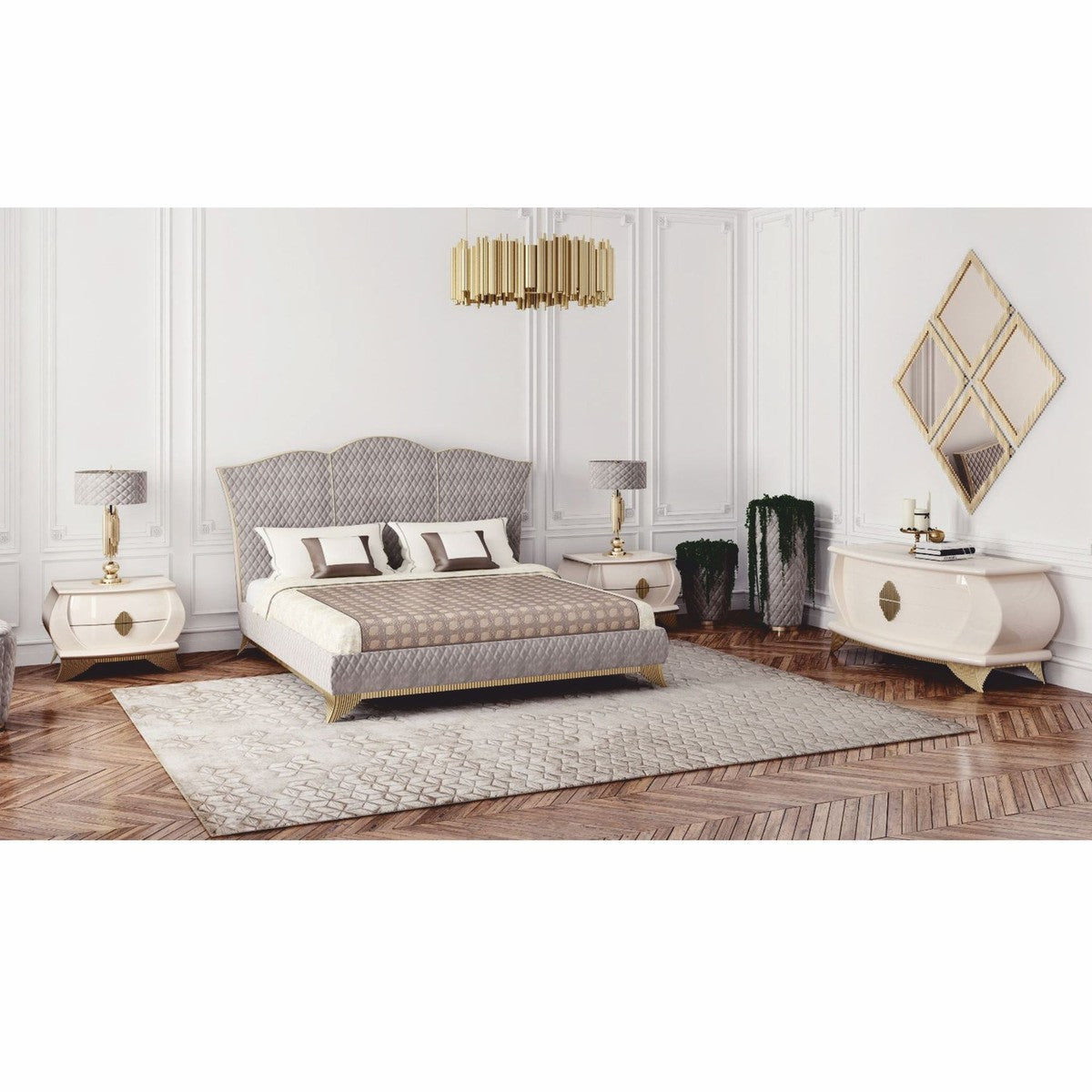Casa Padrino cama doble de lujo Art Deco gris / dorado – Muebles de dormitorio y hotel
