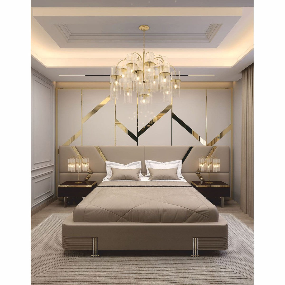 Casa Padrino cama doble de lujo beige / dorado / plateado – Muebles de hotel y dormitorio