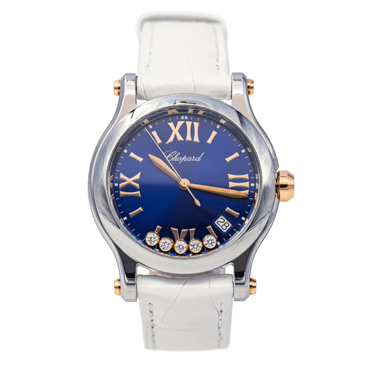Reloj CHOPARD «Happy Sport» de oro rosa, acero, zafiro, cuero y diamantes