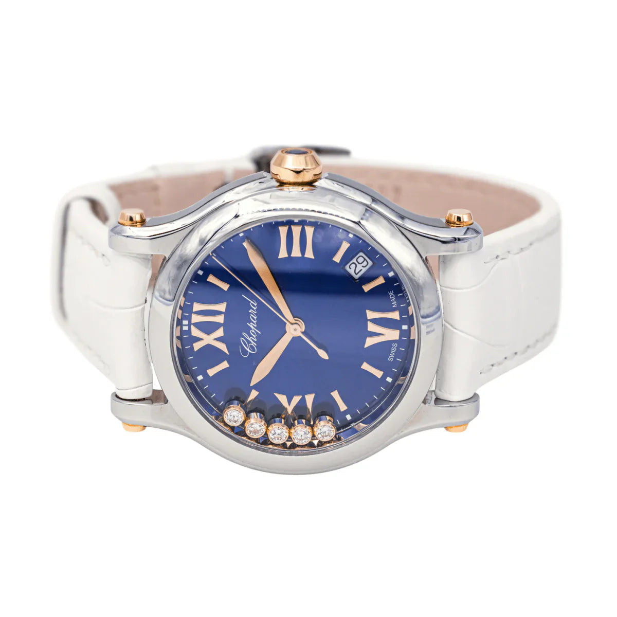 Reloj CHOPARD «Happy Sport» de oro rosa, acero, zafiro, cuero y diamantes