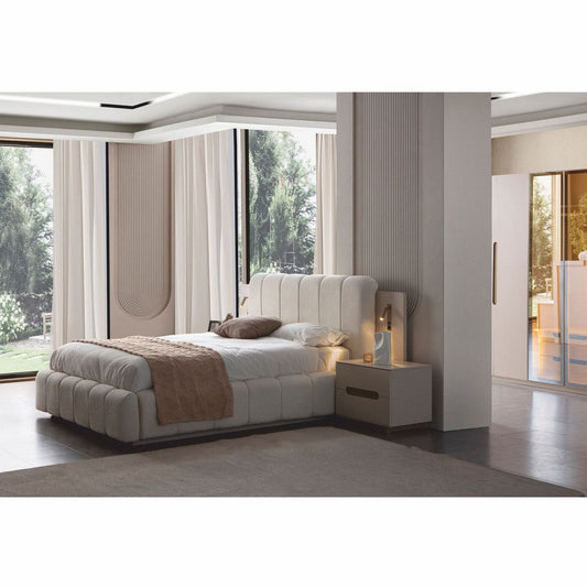 Juego de dormitorio de lujo Casa Padrino blanco / gris – 1 cama doble y 2 mesitas de noche