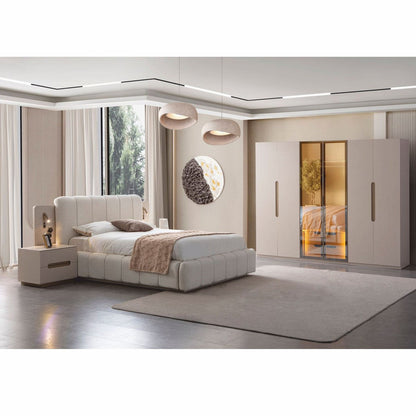 Juego de dormitorio de lujo Casa Padrino blanco / gris – 1 cama doble y 2 mesitas de noche