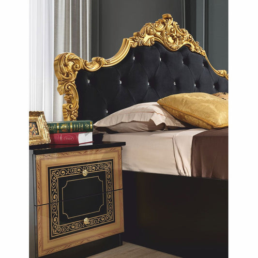 Cama Cama doble barroca de lujo Casa Padrino con pedrería negra / dorada-Muebles de dormitorio de estilo barroco