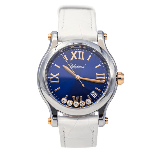 Reloj CHOPARD «Happy Sport» de oro rosa, acero, zafiro, cuero y diamantes