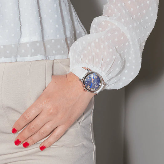 Reloj CHOPARD «Happy Sport» de oro rosa, acero, zafiro, cuero y diamantes