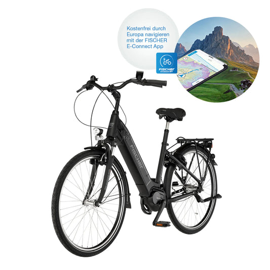 Bicicleta eléctrica Pedelec City CITA 4.1i, altura del cuadro 44 cm, 28 pulgadas, batería 504 Wh, motor central, entrada baja, cambios de buje, pantalla LCD, color negro